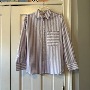 AYR The Deep End Purple & White Striped Button Down Top Size Large